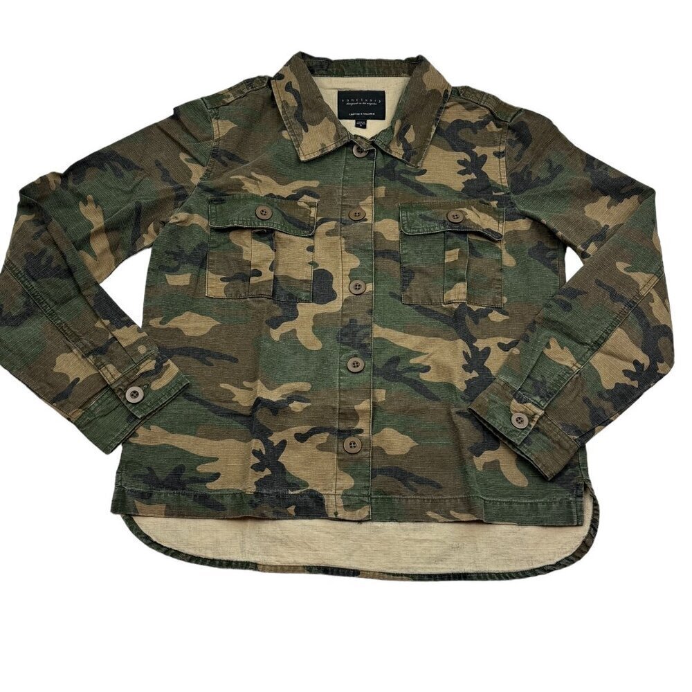 Sanctuary Camo 100% Cotton Rip Stop Utility Jacket Women's Size Small
